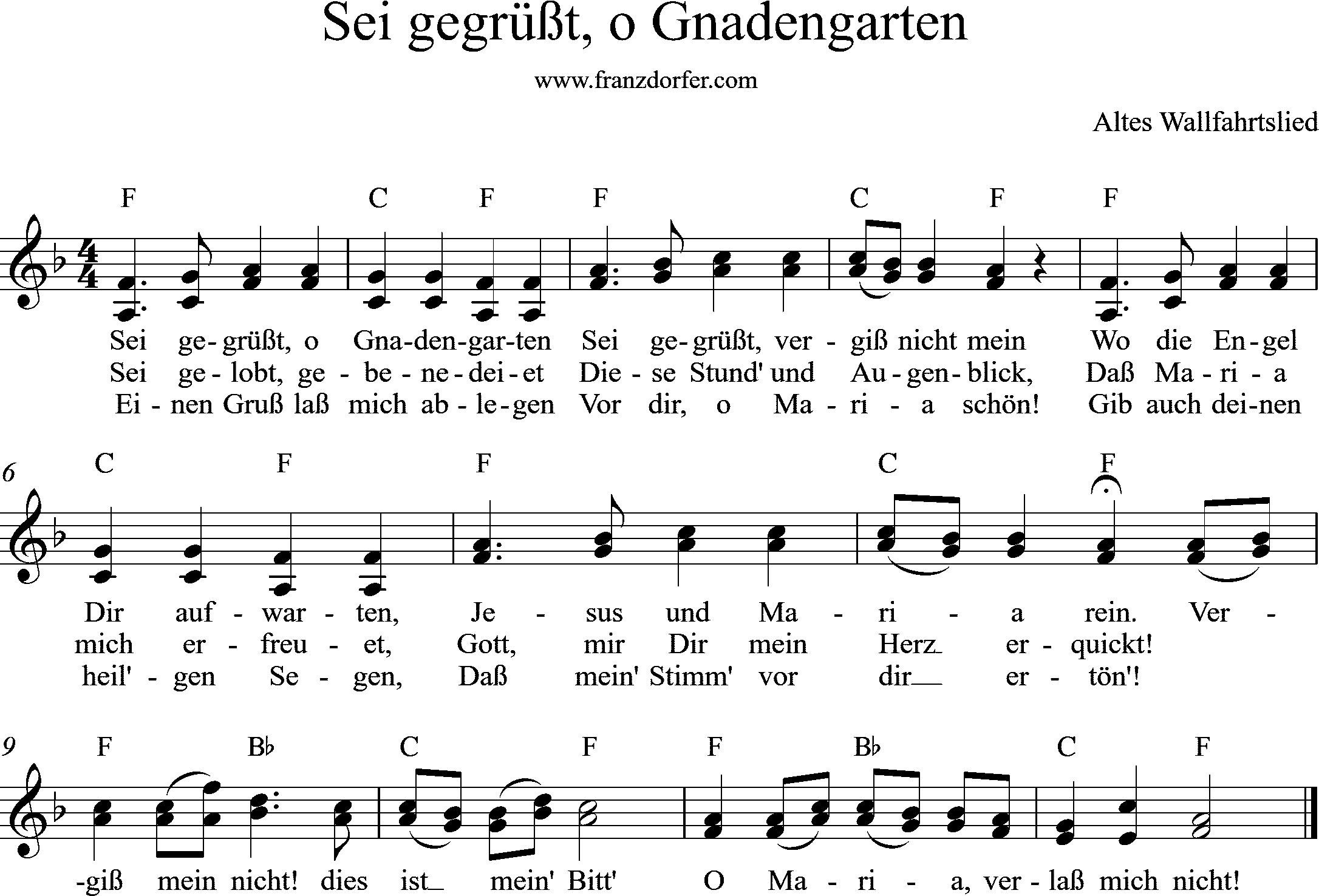 Sei gegrüßt o Gnadengarten, 2stimmig, Akkorde